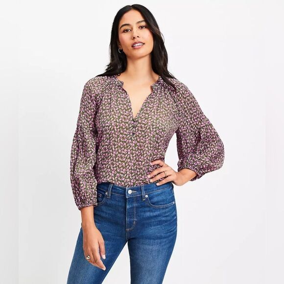 LOFT Tops - Ann taylor LOFT | Floral Purple Blouse | size large